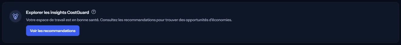 La carte de la prochaine action recommandée avec un titre, une phrase qui l'explique et un bouton.